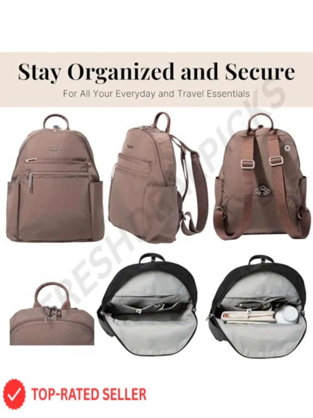 Anti-Theft Travel Backpack Slash-Resistant Nylon Daypack RFID Locking Zippers